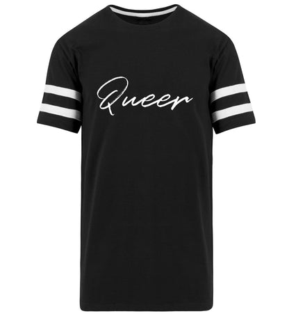 Schwarz - "Queer" - Gestreiftes Langarmshirt Unisex - LGBTQIA+ Pride