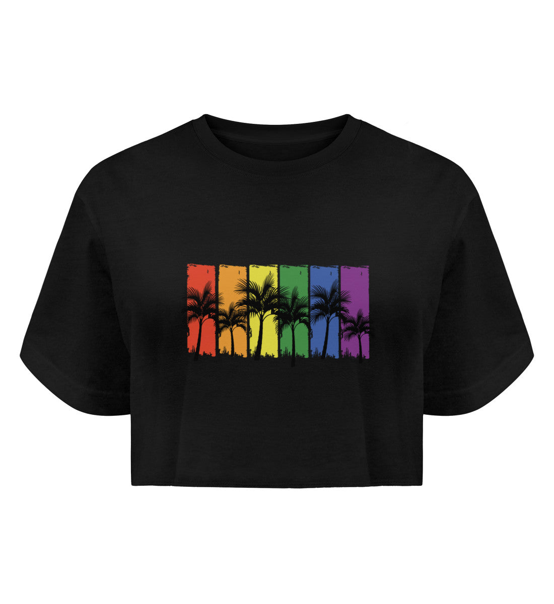 Schwarz - "Rainbow Palmen" - Organic Crop Top - Gay Clothing