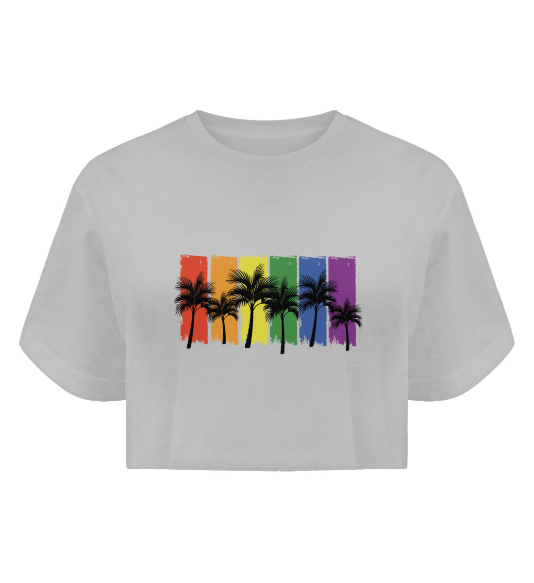 Heather Grey - "Rainbow Palmen" - Boyfriend Unisex Organic Crop Top - LGBTQIA+ Fashion