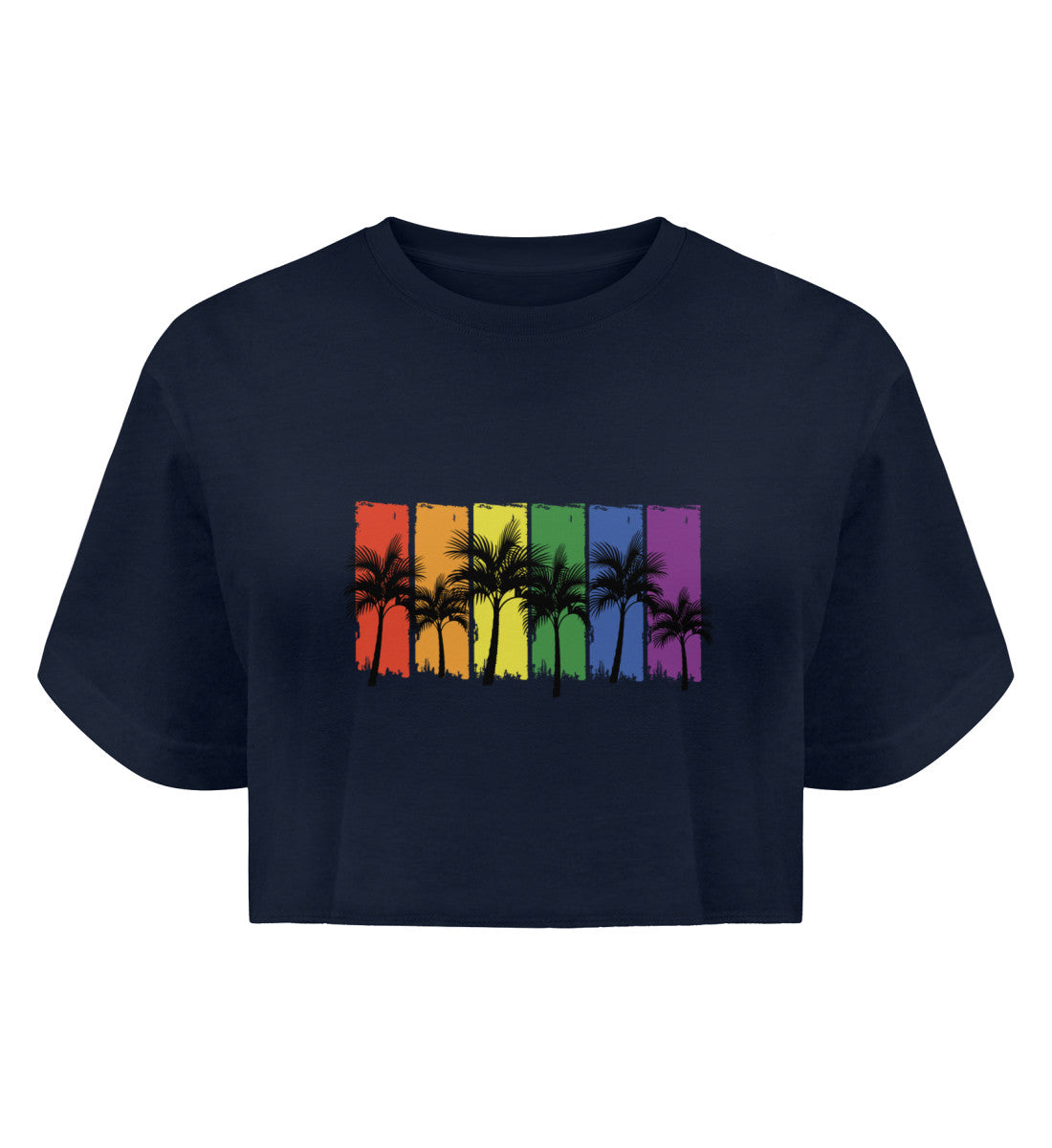 French Navy - "Rainbow Palmen" - Boyfriend Unisex Organic Crop Top - LGBTQIA+ Fashion