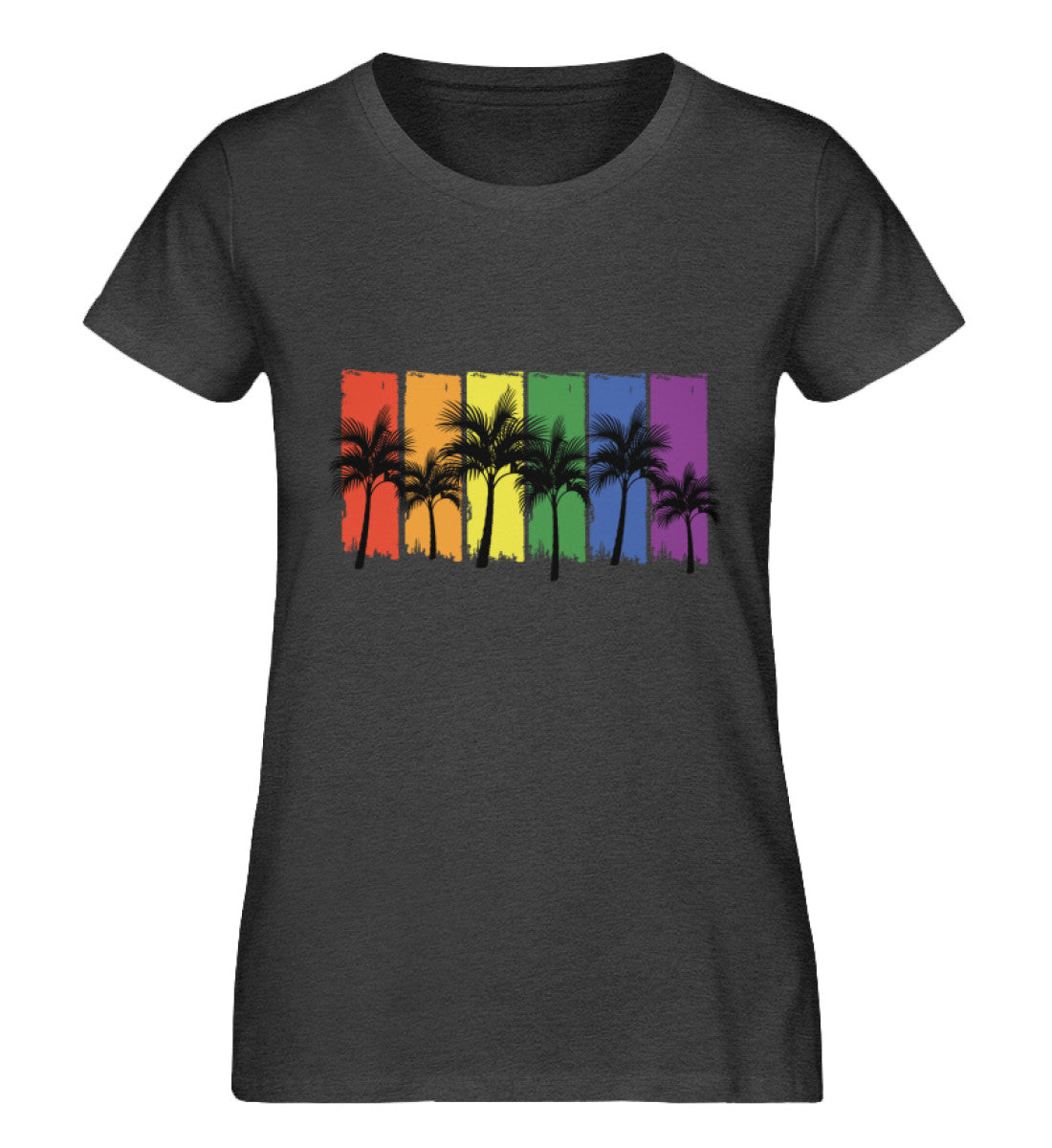 Dark Heather Grey - "Rainbow Palmen" - Premium Top - Regenbogen Mode