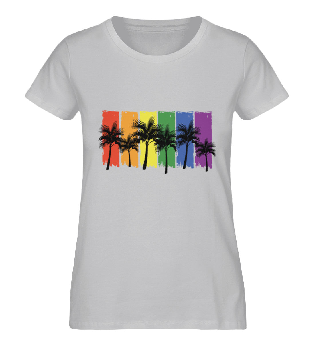 Grau (Meliert) - "Rainbow Palmen" - Premium Organic Shirt - LGBTQIA+ Fashion